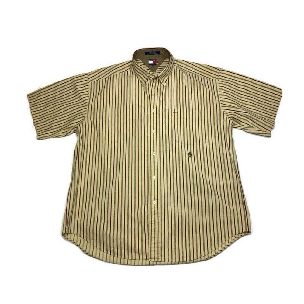 Tommy Hilfiger‎ Shirt Vtg  Yellow with Red Stripes Button Down Mens XL